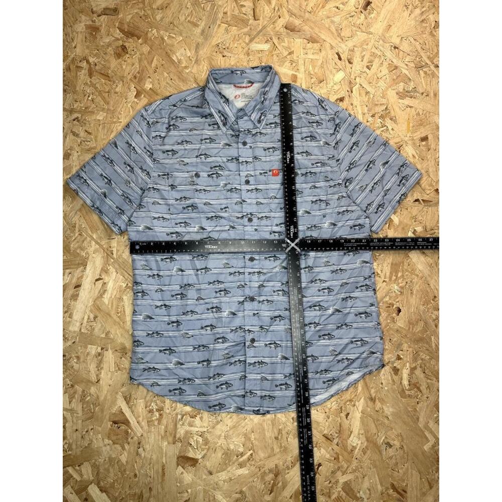 The American Outdoorsman Fishing Shirt Mens Large Blue Fish Print Short Sleeve - Picture 8 of 14